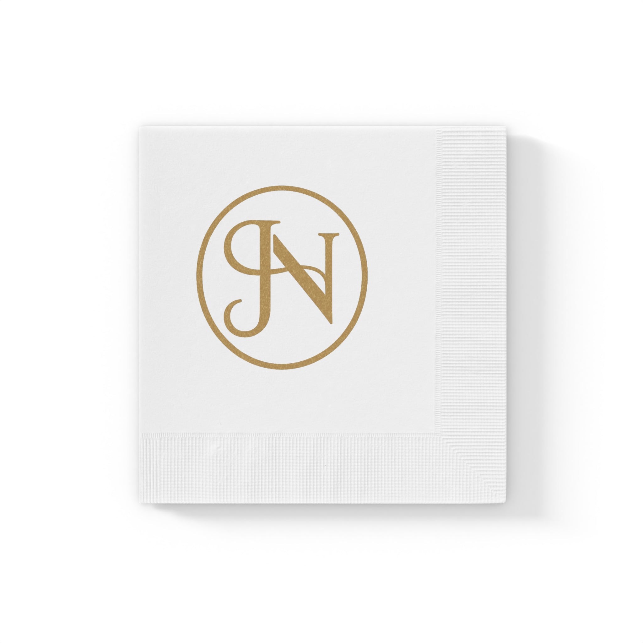 Nigel & Jalen Monogrammed White Cocktail Napkins — Gold