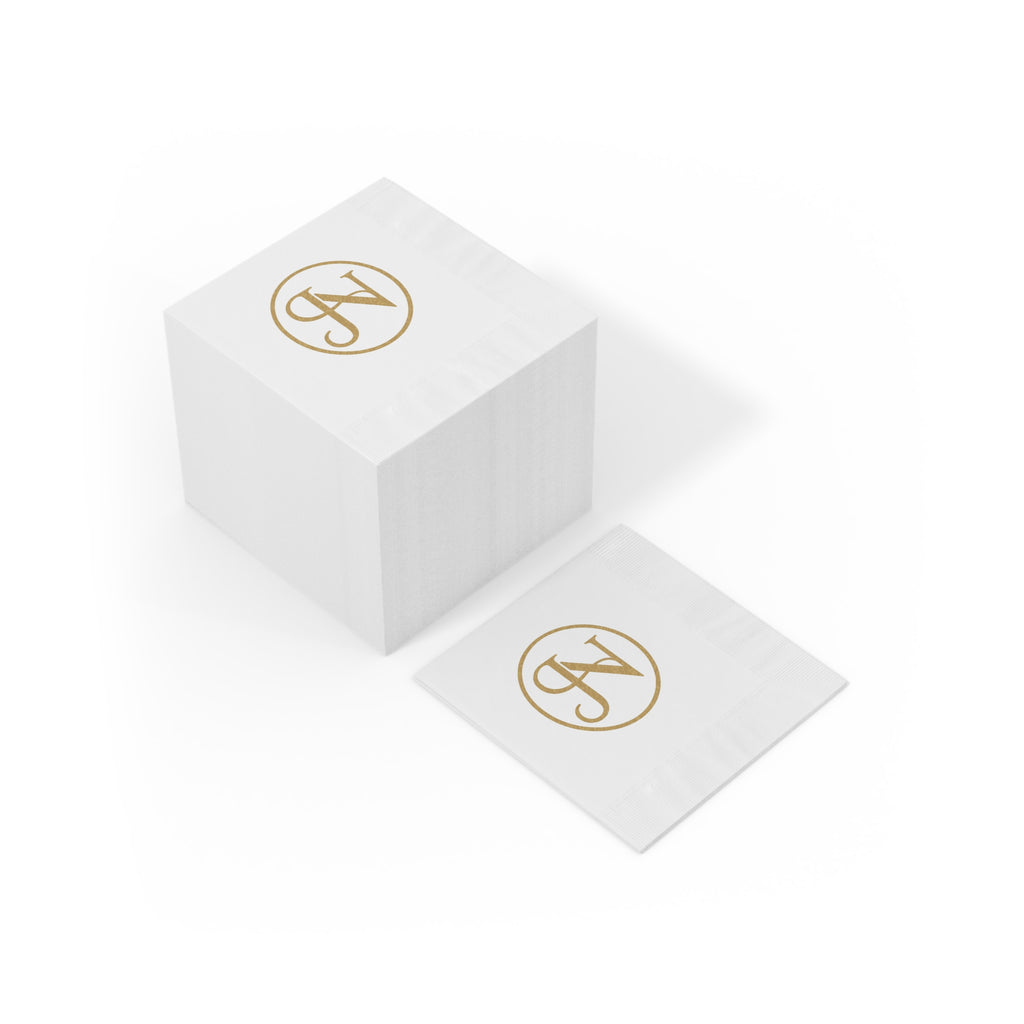 Nigel & Jalen Monogrammed White Cocktail Napkins — Gold