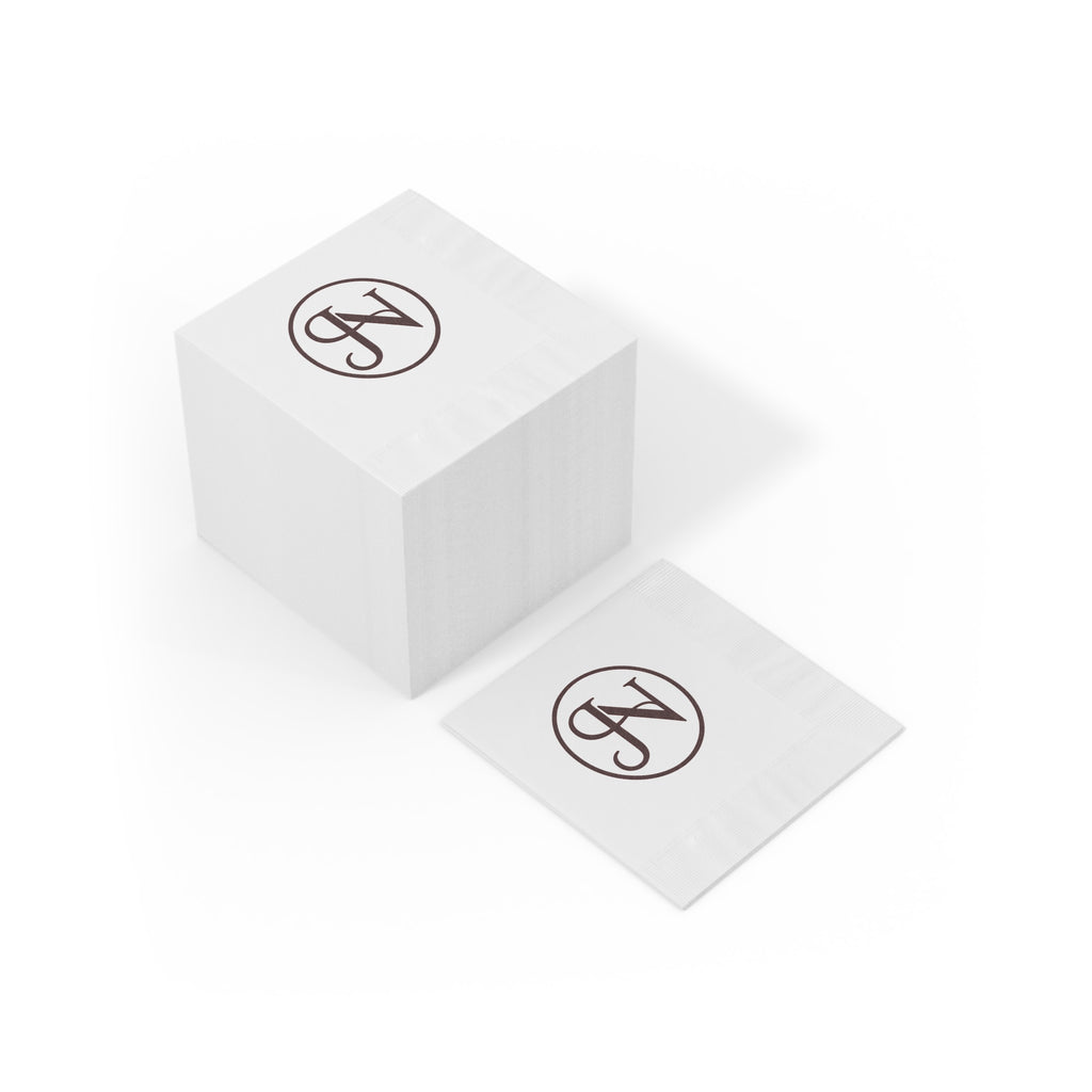 Nigel & Jalen Monogrammed White Cocktail Napkins — Merlot