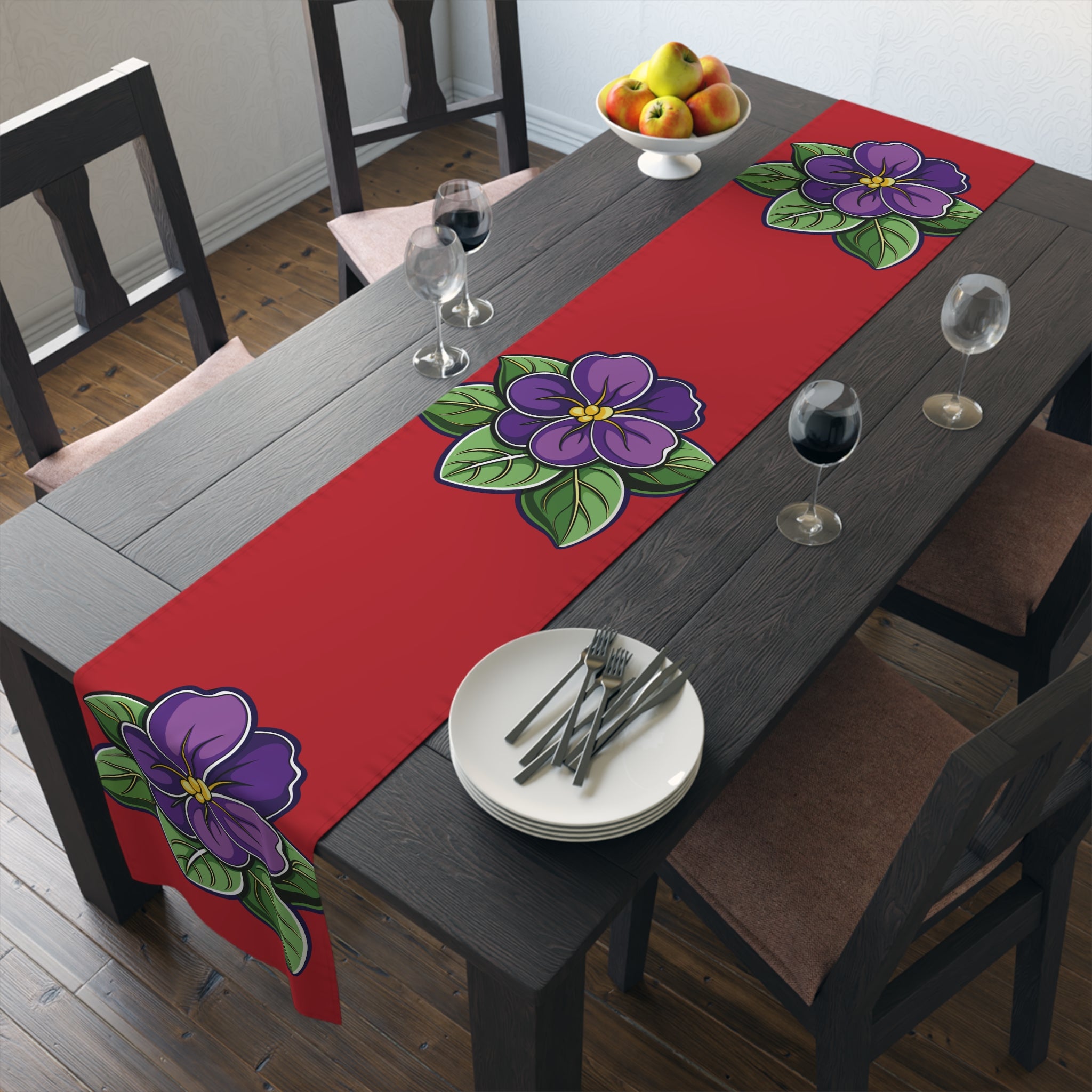 HU SOTC SPR '86 Floral Violets Table Runner — Purple Blossom Decor for Dining & Seasonal Gatherings