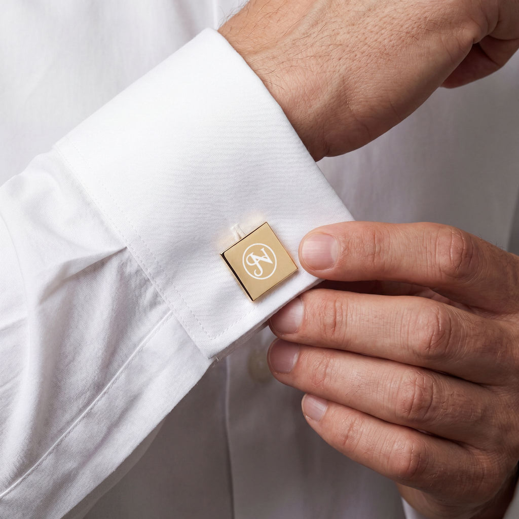Nigel & Jalen Gold Monogram Cufflinks – Engraved 'N' Square Dress Cufflinks for Weddings & Formal Wear