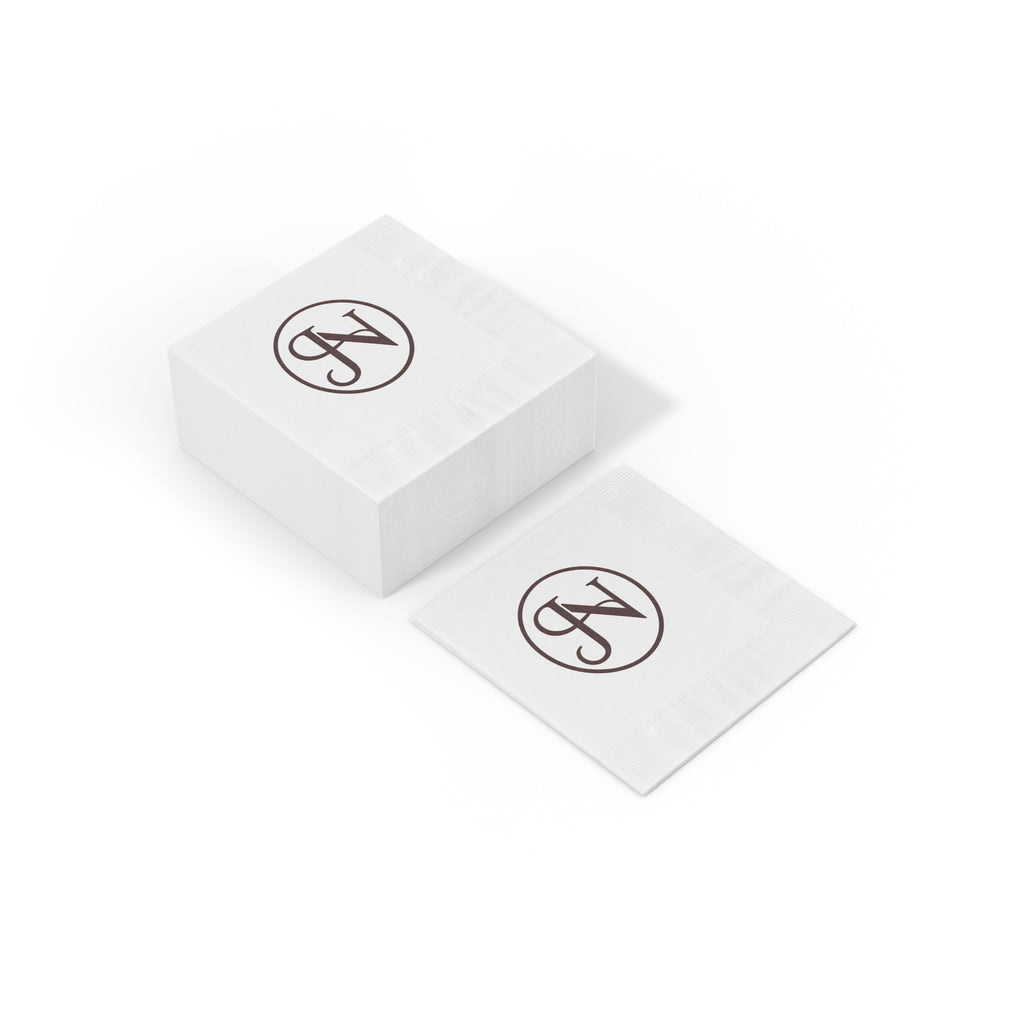 Nigel & Jalen Monogrammed White Cocktail Napkins — Merlot