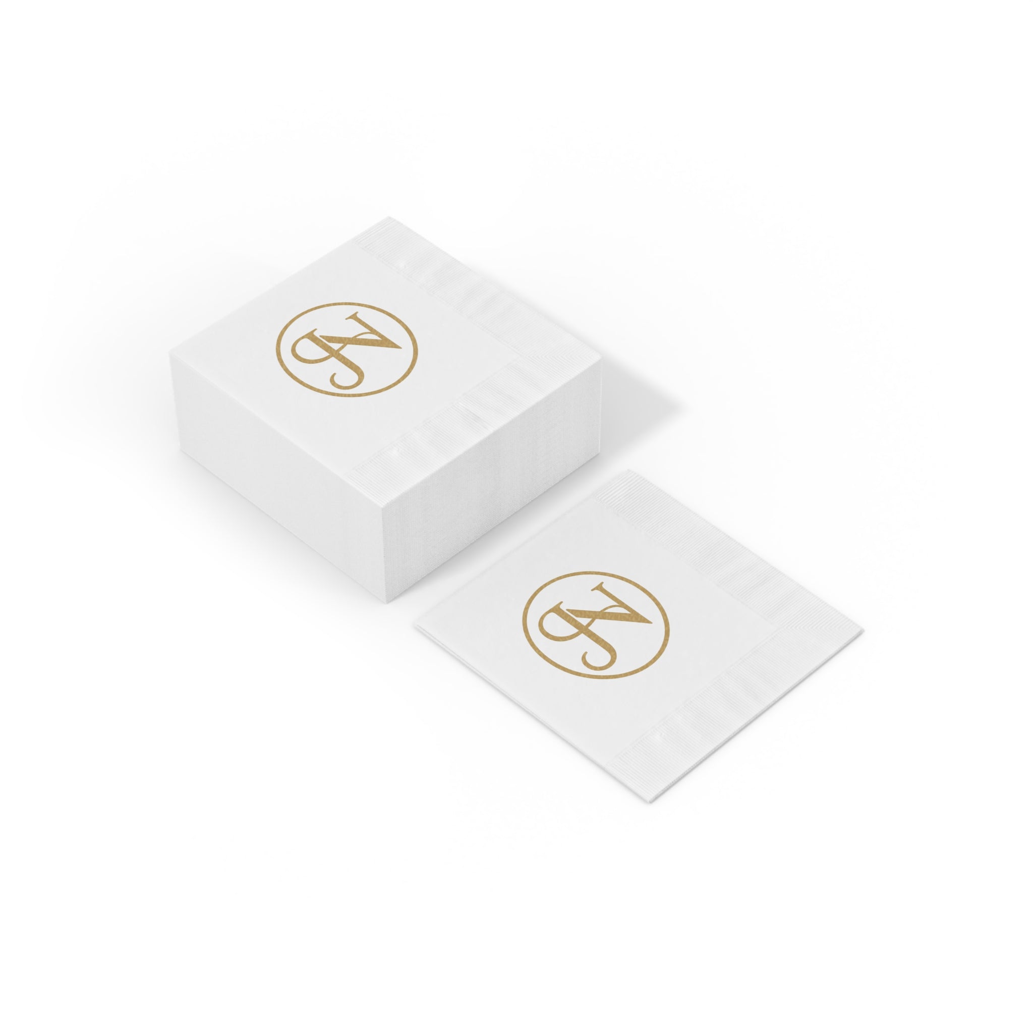 Nigel & Jalen Monogrammed White Cocktail Napkins — Gold
