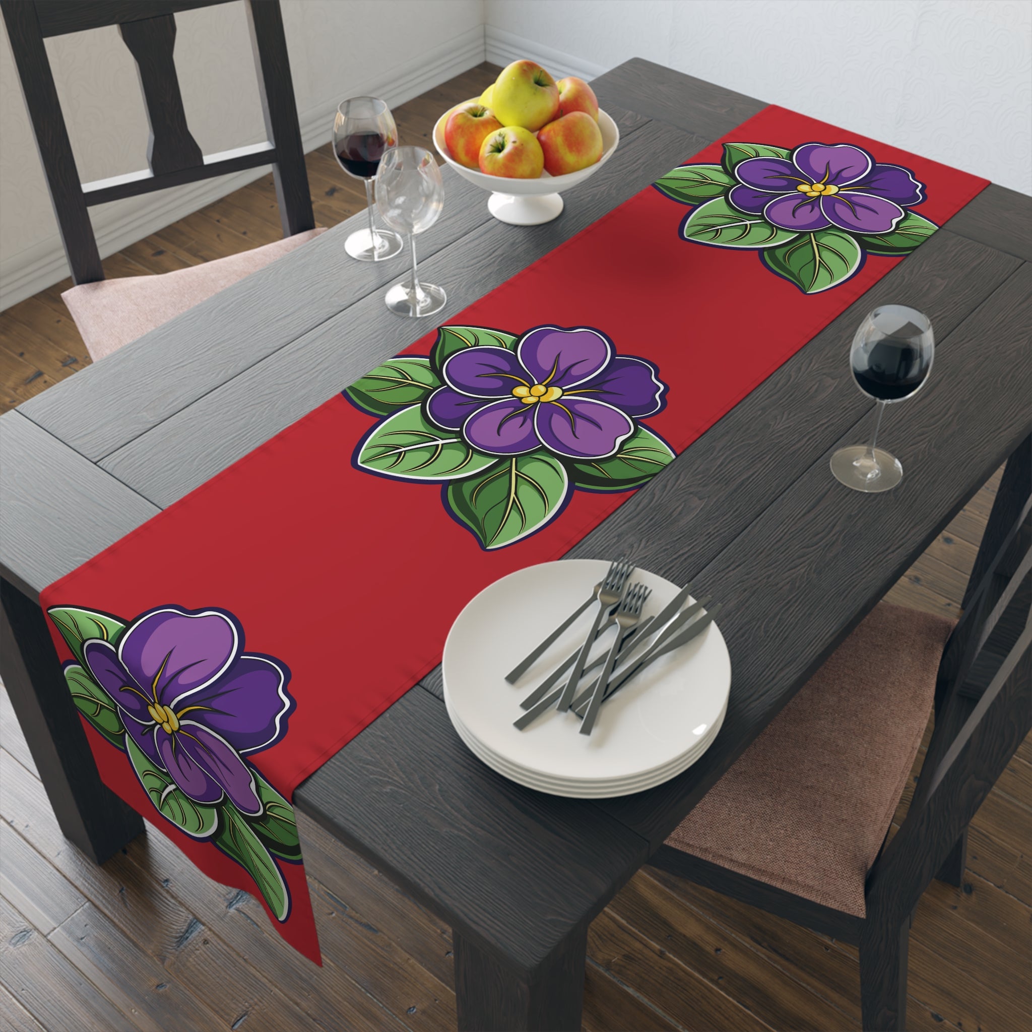 HU SOTC SPR '86 Floral Violets Table Runner — Purple Blossom Decor for Dining & Seasonal Gatherings