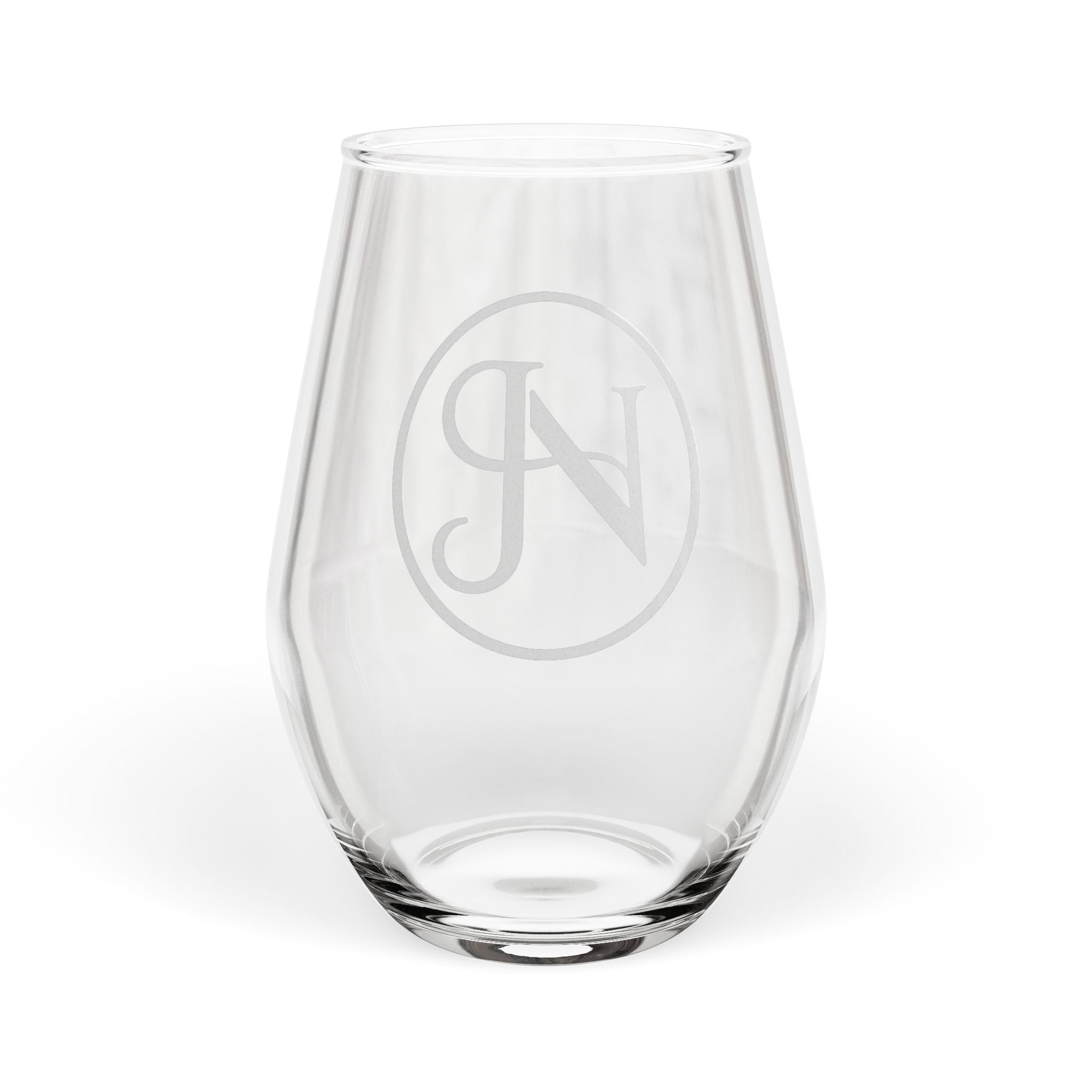 Nigel & Jalen Monogram Etched Stemless Wine Glass — 11.75 oz