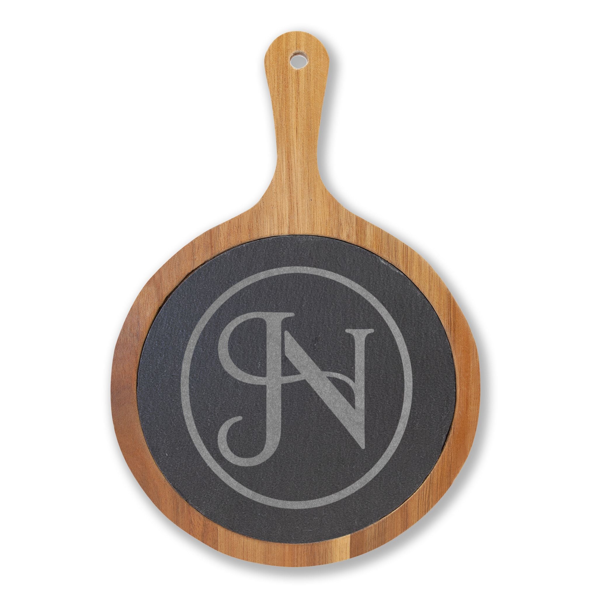 Nigel & Jalen Engraved Monogram Charcuterie Board with Slate Insert & Cheese Knives