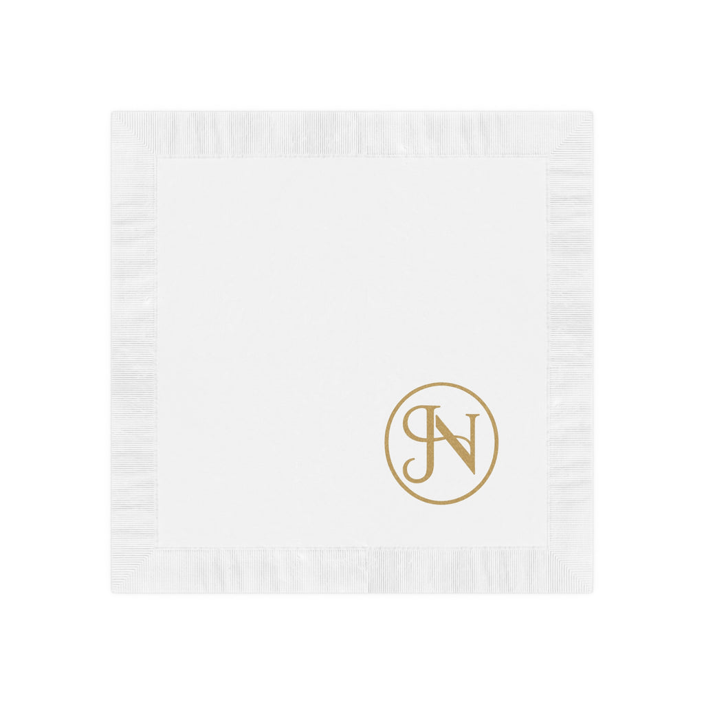 Nigel & Jalen Monogrammed White Cocktail Napkins — Gold