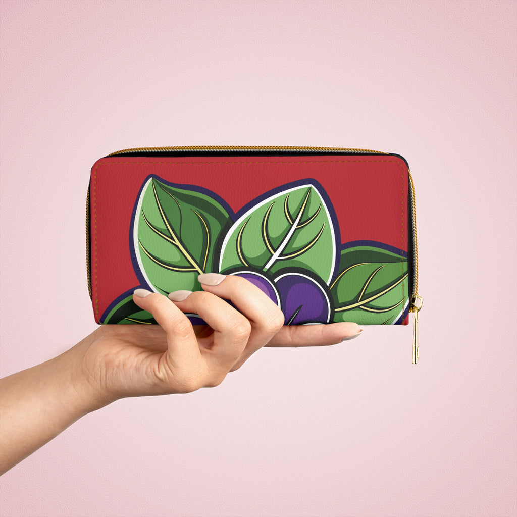 SOTC SPR '86 Floral Zip Wallet — Purple Violets on Red PU Zipper Wallet