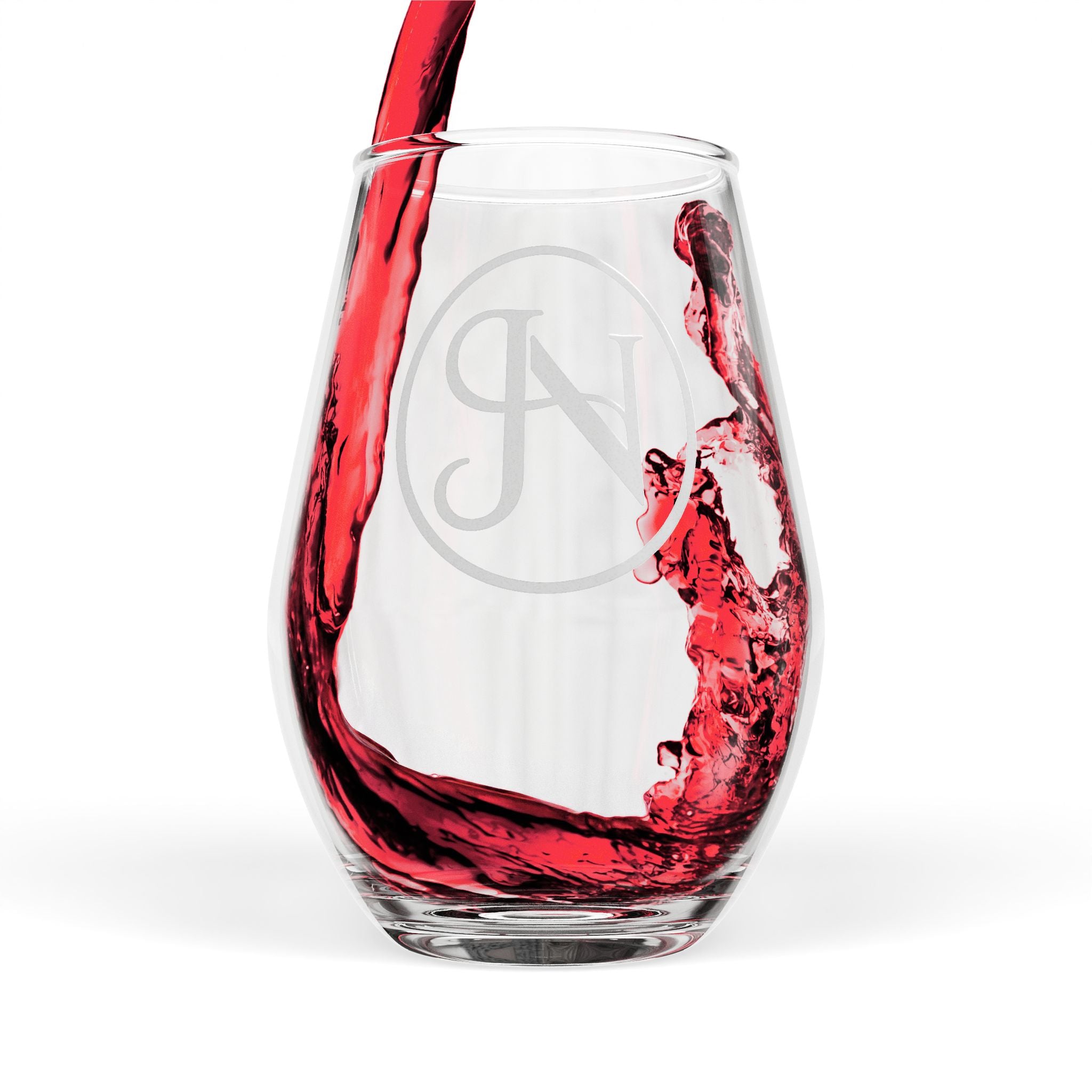 Nigel & Jalen Monogram Etched Stemless Wine Glass — 11.75 oz