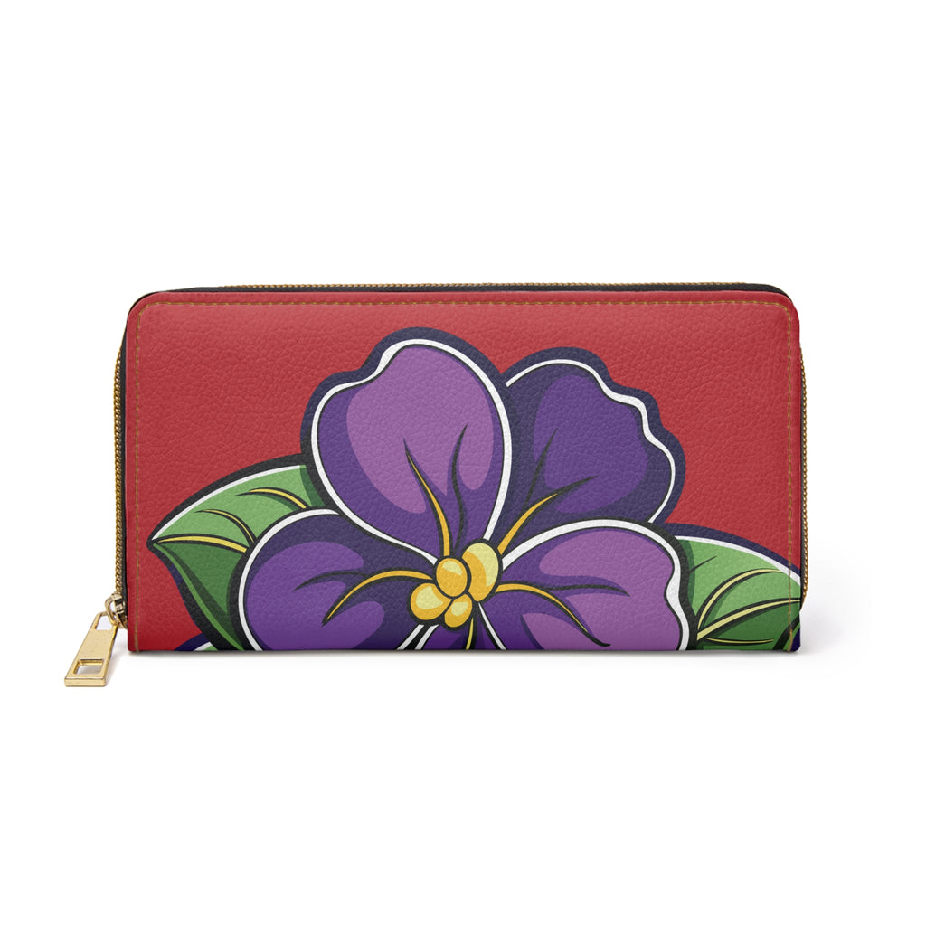 SOTC SPR '86 Floral Zip Wallet — Purple Violets on Red PU Zipper Wallet
